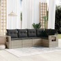 Set de sofás jardín y cojines 5 pzas ratán sintético gris claro