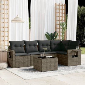 Set de muebles de jardín 6 pzas y cojines ratán sintético gris Set de muebles de jardín 6 pzas y cojines ratán sintético gris