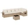 Set sofás de jardín 7 piezas y cojines ratán sintético beige