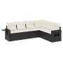 Set de sofás de jardín 6 piezas y cojines ratán sintético negro