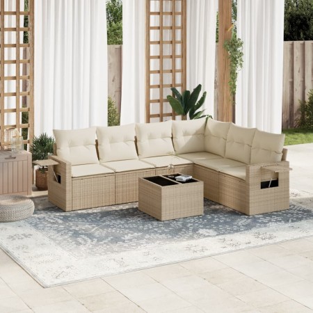 Set sofás de jardín 7 piezas y cojines ratán sintético beige en Conjuntos de jardín | Comprar online en Foro24