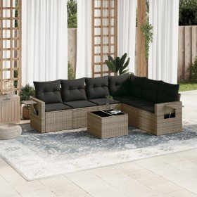 Set de sofás de jardín 7 piezas con cojines ratán PE gris Set de sofás de jardín 7 piezas con cojines ratán PE gris
