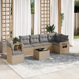 Set sofás de jardín 7 piezas y cojines ratán sintético beige Set sofás de jardín 7 piezas y cojines ratán sintético beige