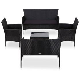 5-teiliges Gartenmöbel-Set und Kissen Kunstrattan schwarz von vidaXL, Gartensets - Ref: Foro24-45895, Preis: 279,17 €, Rabatt: %