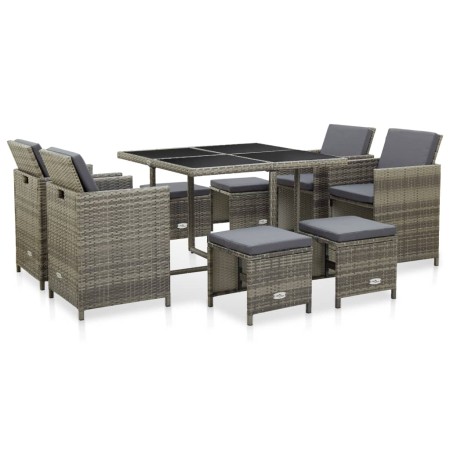 Garden dining set 9 pieces and gray synthetic rattan cushions by vidaXL, Garden sets - Ref: Foro24-46536, Price: 539,91 €, Di...