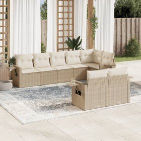 Juego de sofás de jardín con cojines beige 8 pzas ratán PE