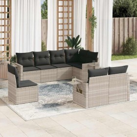 Set de sofás de jardín 8 pzas y cojines ratán sintético gris