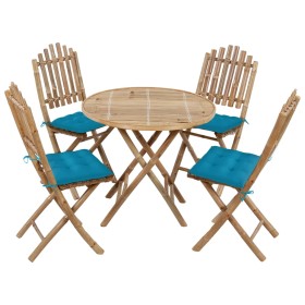 Folding garden dining set with cushions 5 pieces bamboo by vidaXL, Garden sets - Ref: Foro24-3063979, Price: 292,51 €, Discou...