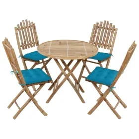 Folding garden dining set with cushions 5 pieces bamboo by vidaXL, Garden sets - Ref: Foro24-3063979, Price: 288,29 €, Discou...