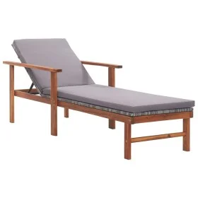 Lounger with synthetic rattan cushion and solid gray acacia wood by vidaXL, Loungers - Ref: Foro24-48705, Price: 106,59 €, Di...