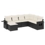 Set de comedor de jardín 7 pzas y cojines ratán sintético negro