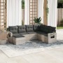 Set de sofás de jardín 7 pzas con cojines ratán PE gris claro