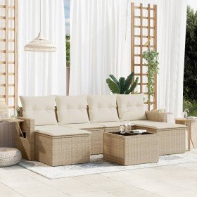 Set sofás de jardín 7 piezas y cojines ratán sintético beige en Conjuntos de jardín | Comprar online en Foro24