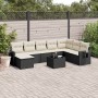 Set de sofás de jardín 8 piezas y cojines ratán sintético negro