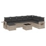 Set muebles jardín 9 pzas y cojines ratán sintético gris claro