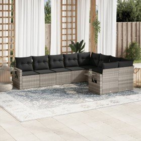 Set muebles jardín 9 pzas y cojines ratán sintético gris claro en Conjuntos de jardín | Comprar online en Foro24