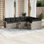 Set sofás jardín 10 pzas con cojines ratán sintético gris claro