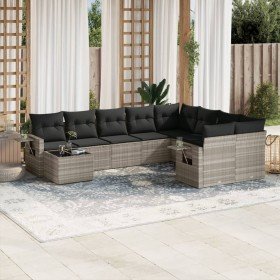 Set sofás jardín 10 pzas con cojines ratán sintético gris claro Set sofás jardín 10 pzas con cojines ratán sintético gris claro
