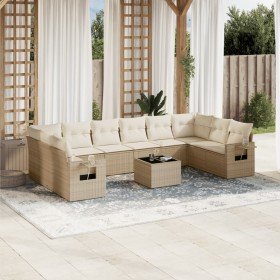 Set de sofás de jardín 11pzas con cojines ratán sintético beige en Conjuntos de jardín | Comprar online en Foro24