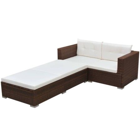 3-teiliges Gartenmöbel-Set und braune Kissen aus synthetischem Rattan von vidaXL, Gartensets - Ref: Foro24-42747, Preis: 311,...