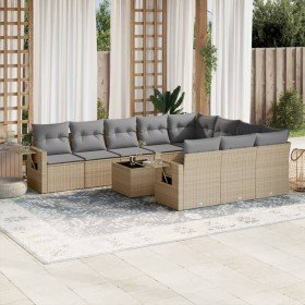 Set de sofás de jardín 11pzas con cojines ratán sintético beige