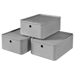 Curver Cajas de almacenaje con tapa Beton 3 unidades M gris