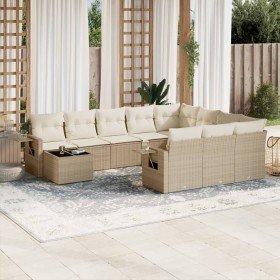 Set de sofás de jardín 11pzas con cojines ratán sintético beige