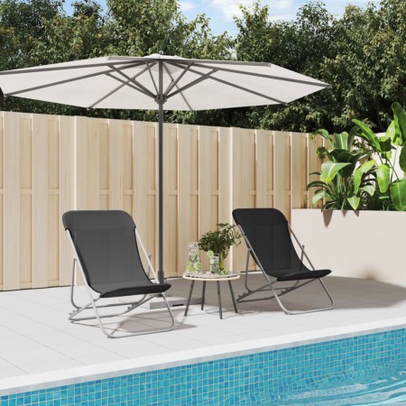 Silla de playa plegable 2 uds acero recubierto textilene negro de vidaXL, Tumbonas - Ref: Foro24-360188, Precio: 66,99 €, Des...