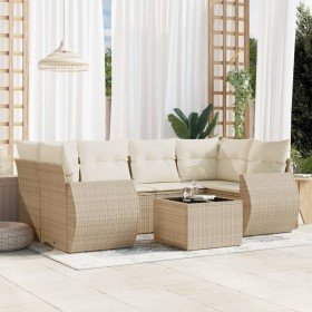 Set sofás de jardín 7 piezas y cojines ratán sintético beige Set sofás de jardín 7 piezas y cojines ratán sintético beige
