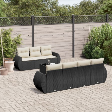 Set de sofás de jardín 8 piezas y cojines ratán sintético negro