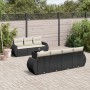 Set de sofás de jardín 8 piezas y cojines ratán sintético negro