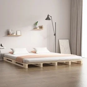 Small double solid pine wood pallet bed 120x190 cm by vidaXL, Beds and slatted bases - Ref: Foro24-821427, Price: 124,61 €, D...