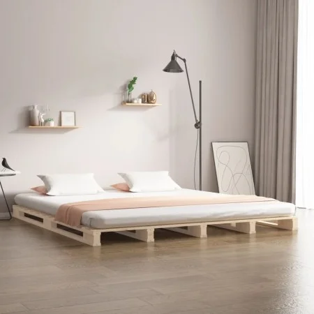 Small double solid pine wood pallet bed 120x190 cm by vidaXL, Beds and slatted bases - Ref: Foro24-821427, Price: 124,61 €, D...