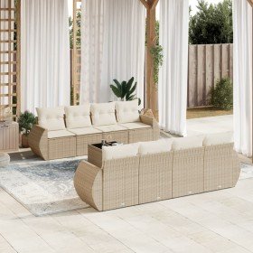 Set de sofás de jardín 9 pzas con cojines ratán sintético beige