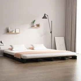 Solid black pine wood pallet bed 135x190 cm by vidaXL, Beds and slatted bases - Ref: Foro24-821436, Price: 177,52 €, Discount: %