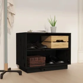 Solid black pine wood shoe cabinet 60x34x45 cm by vidaXL, Shoe racks and shoe organizers - Ref: Foro24-813549, Price: 32,80 €...