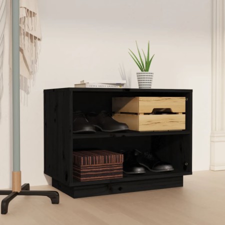 Solid black pine wood shoe cabinet 60x34x45 cm by vidaXL, Shoe racks and shoe organizers - Ref: Foro24-813549, Price: 32,80 €...