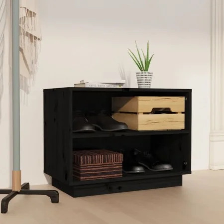 Solid black pine wood shoe cabinet 60x34x45 cm by vidaXL, Shoe racks and shoe organizers - Ref: Foro24-813549, Price: 32,80 €...