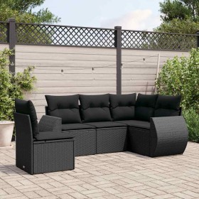 Set de muebles de jardín 5 pzas y cojines ratán sintético negro