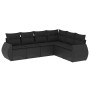 Set de sofás de jardín 6 piezas y cojines ratán sintético negro