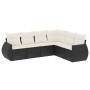 Set de sofás de jardín 6 piezas y cojines ratán sintético negro