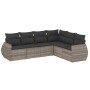 Set de sofás de jardín 6 pzas y cojines ratán sintético gris