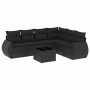 Set de comedor de jardín 7 pzas y cojines ratán sintético negro