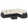 Set de comedor de jardín 7 pzas y cojines ratán sintético negro