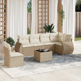 Set sofás de jardín 7 piezas y cojines ratán sintético beige Set sofás de jardín 7 piezas y cojines ratán sintético beige