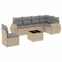 Set sofás de jardín 7 piezas y cojines ratán sintético beige