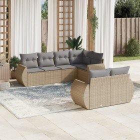 Set sofás de jardín 7 piezas y cojines ratán sintético beige en Conjuntos de jardín | Comprar online en Foro24