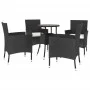 Garden table and chairs 5 pieces and black synthetic rattan cushions by vidaXL, Garden sets - Ref: Foro24-3187433, Price: 282...