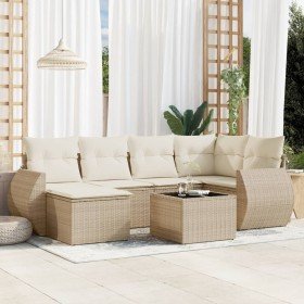 Set sofás de jardín 7 piezas y cojines ratán sintético beige
