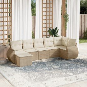 Set sofás de jardín 7 piezas y cojines ratán sintético beige Set sofás de jardín 7 piezas y cojines ratán sintético beige